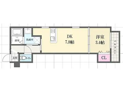 コティ加古川II(1DK/1階)の間取り写真