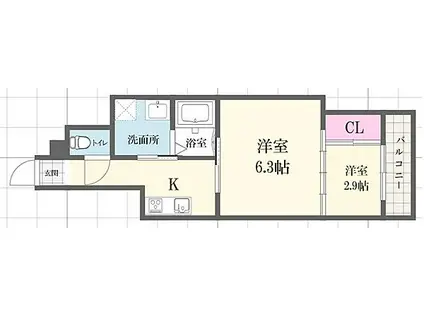 コティ加古川II(1DK/2階)の間取り写真