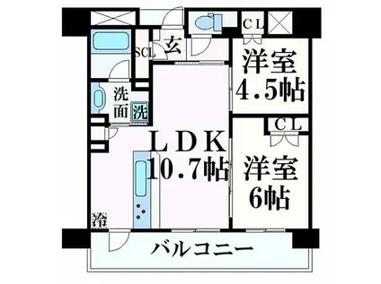姫路ザ・レジデンス(2LDK/9階)の間取り写真