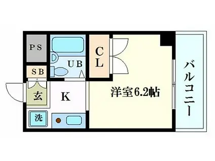ハートピア姫路(1K/2階)の間取り写真
