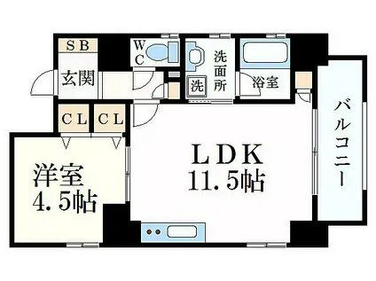 アンゼン十二所前(1LDK/3階)の間取り写真