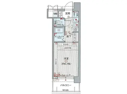 エステムコート神戸・ハーバーランド前IIIコスタリティ(1K/2階)の間取り写真