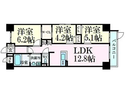 キャッスルコート岩端(3LDK/3階)の間取り写真