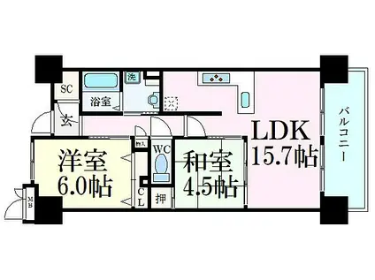ポレスター姫路ザ・レジデンス(2LDK/5階)の間取り写真