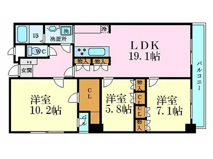 グランドヴュー島本(3LDK/13階)の間取り写真