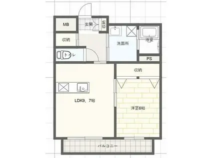 ビューティフルライフ(1LDK/2階)の間取り写真