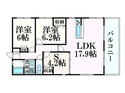 カーサ田寺東(2SLDK/2階)の間取り写真