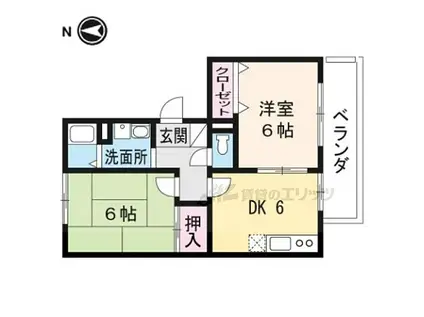 阪急嵐山線 上桂駅 徒歩15分 3階建 築30年(2DK/3階)の間取り写真