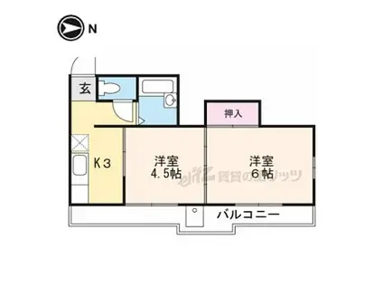 JR山陰本線 千代川駅 徒歩3分 5階建 築37年(2K/5階)の間取り写真