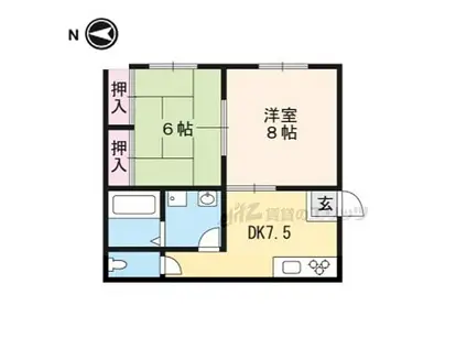 阪急嵐山線 松尾大社駅 徒歩15分 3階建 築48年(2DK/1階)の間取り写真