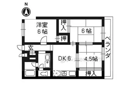 阪急京都本線 西京極駅 徒歩25分 3階建 築36年(1K/3階)の間取り写真