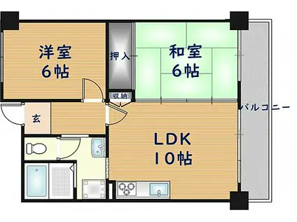 パルコート浅井(2LDK/6階)の間取り写真