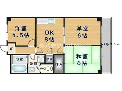 コンフォール若江(3DK/3階)の間取り写真