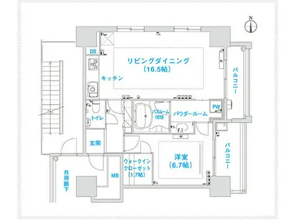 松屋タワー(1LDK/9階)の間取り写真