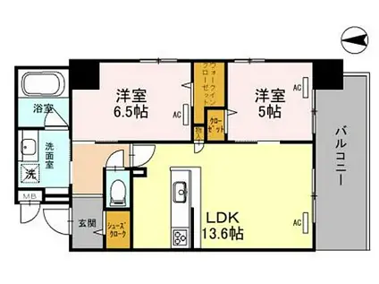 JR大阪環状線 天満駅 徒歩8分 11階建 築1年(2LDK/5階)の間取り写真