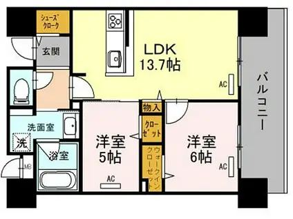 JR大阪環状線 天満駅 徒歩8分 11階建 築1年(2LDK/5階)の間取り写真