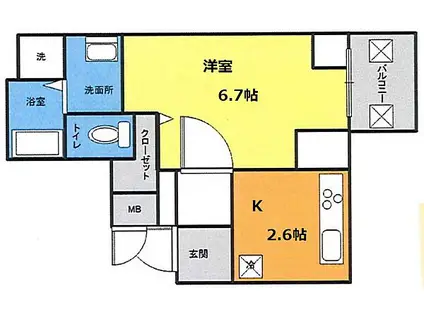 プラチナム松屋町(1K/4階)の間取り写真