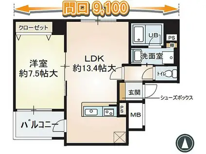 阪急神戸本線 中津駅(阪急) 徒歩4分 8階建 築12年(1LDK/3階)の間取り写真