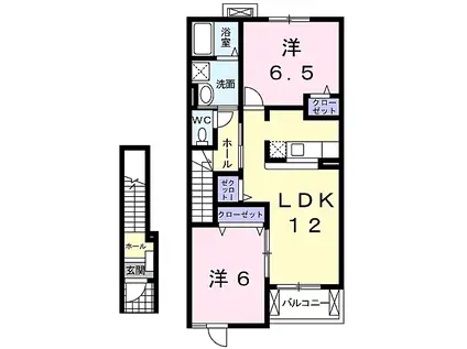 サンライト若松II(2LDK/2階)の間取り写真