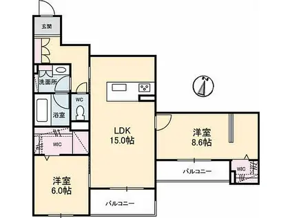 JR呉線 海田市駅 徒歩18分 3階建 築2年(2LDK/2階)の間取り写真