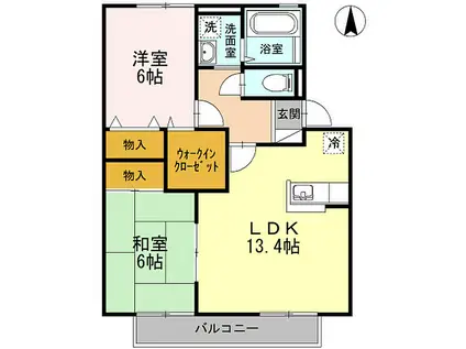 JR芸備線 中深川駅 徒歩2分 2階建 築27年(2LDK/2階)の間取り写真