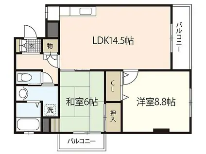 JR呉線 海田市駅 徒歩22分 3階建 築23年(2LDK/2階)の間取り写真