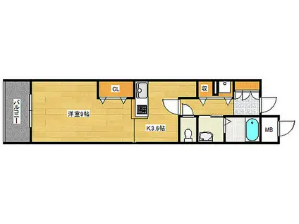 広島電鉄9系統 女学院前駅 徒歩5分 15階建 築20年(ワンルーム/4階)の間取り写真