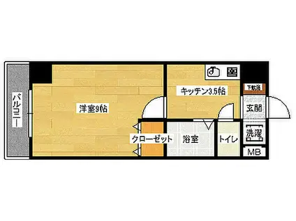 広島電鉄9系統 女学院前駅 徒歩3分 9階建 築27年(1K/6階)の間取り写真
