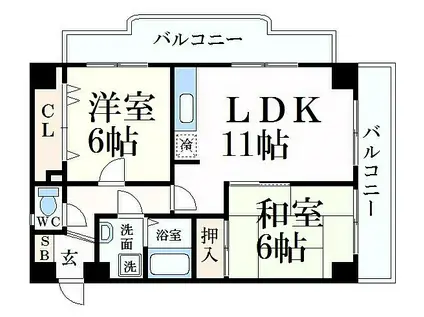 JR山陽本線 姫路駅 徒歩13分 8階建 築29年(2LDK/5階)の間取り写真