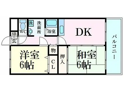 JR山陽本線 御着駅 徒歩15分 3階建 築28年(2DK/2階)の間取り写真