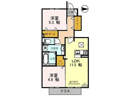 JR山陽本線 網干駅 徒歩18分 2階建 築6年(2LDK/1階)の間取り写真