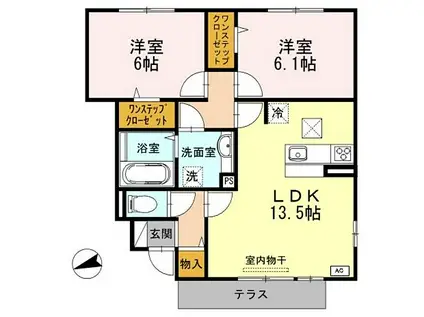 JR山陽本線 はりま勝原駅 徒歩4分 2階建 築11年(2LDK/1階)の間取り写真