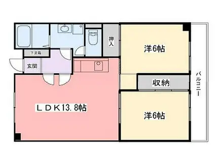 山陽電鉄本線 手柄駅 徒歩12分 7階建 築39年(2LDK/7階)の間取り写真