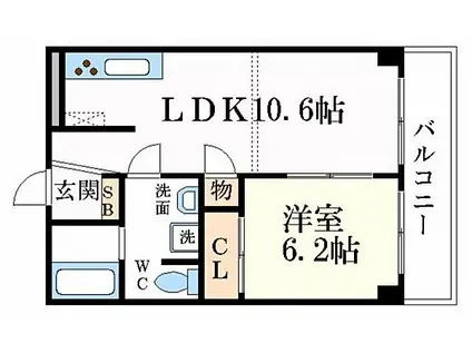 山陽電鉄本線 山陽姫路駅 徒歩20分 5階建 築18年(1LDK/3階)の間取り写真