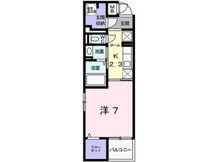 JR播但線 京口駅 徒歩4分 5階建 築7年(1K/2階)の間取り写真