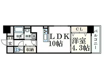 JR山陽本線 姫路駅 徒歩8分 10階建 築9年(1LDK/9階)の間取り写真