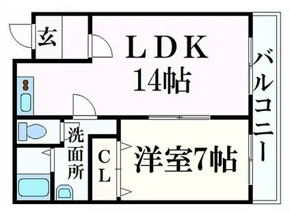 JR山陽本線 姫路駅 徒歩5分 4階建 築29年(1LDK/3階)の間取り写真