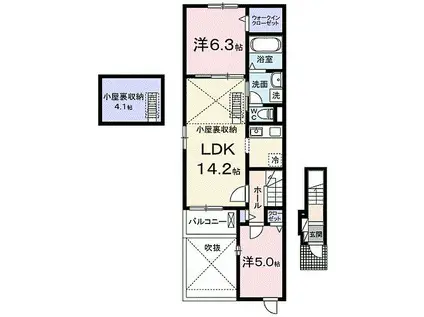 ハイランドI(1LDK/2階)の間取り写真