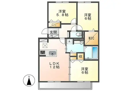 シャルムB棟(3LDK/3階)の間取り写真