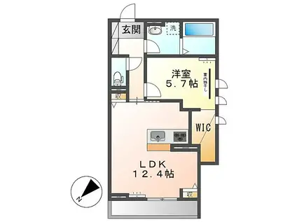 JR山陽本線 倉敷駅 徒歩6分 2階建 築3年(1LDK/2階)の間取り写真