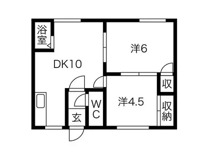 札幌市営南北線 真駒内駅 徒歩32分 2階建 築50年(2DK/1階)の間取り写真