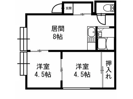 北海道札幌市南区 2階建 築36年(2DK/2階)の間取り写真