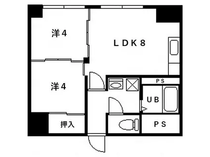 札幌市営南北線 真駒内駅 徒歩27分 4階建 築55年(2LDK/3階)の間取り写真