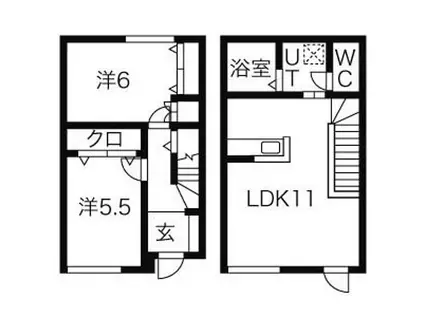 札幌市営南北線 真駒内駅 徒歩96分 2階建 築18年(2LDK/1階)の間取り写真