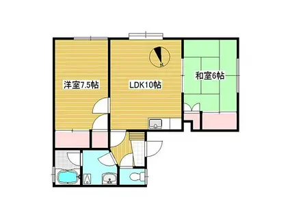北海道札幌市南区 3階建 築35年(2LDK/2階)の間取り写真