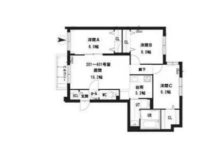 札幌市営南北線 澄川駅 徒歩28分 4階建 新築(3LDK/2階)の間取り写真