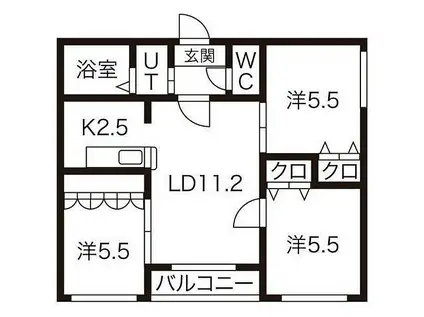 札幌市営南北線 澄川駅 徒歩8分 4階建 築17年(3LDK/2階)の間取り写真