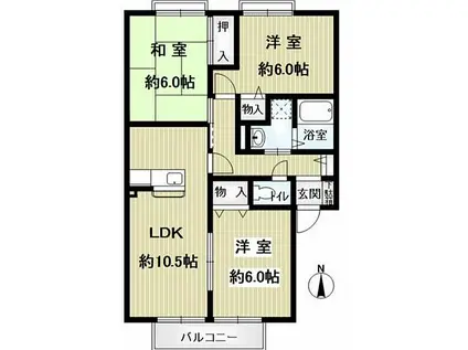 サンビレッジ南春日丘C棟(3LDK/1階)の間取り写真