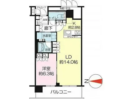 ジオタワー高槻ミューズフロント(1LDK/8階)の間取り写真