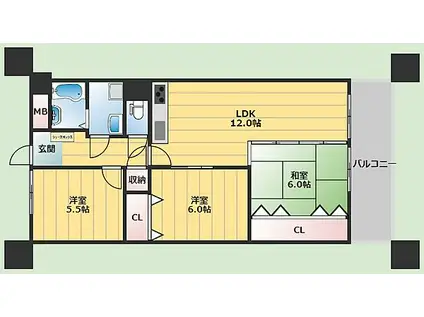 ハイマート豊中(3LDK/5階)の間取り写真